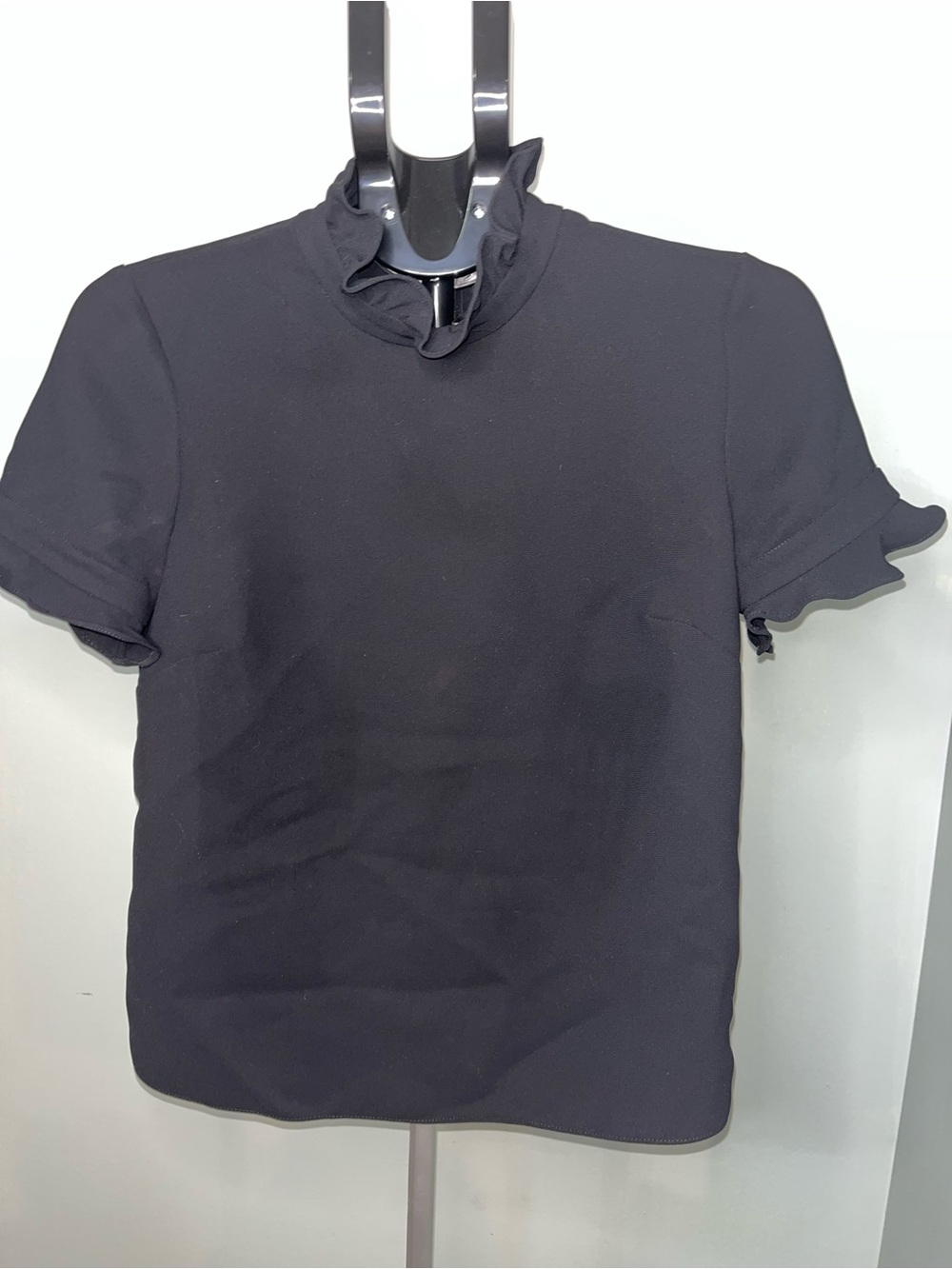 THE BAY COLLECTION Alice and Trixie Black Short-Sleeve Ruffle Mock-Neck Shirt